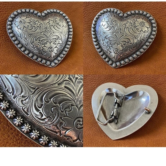 New Antique floral heart western belt buckle 3.5" - Picture 1 of 4